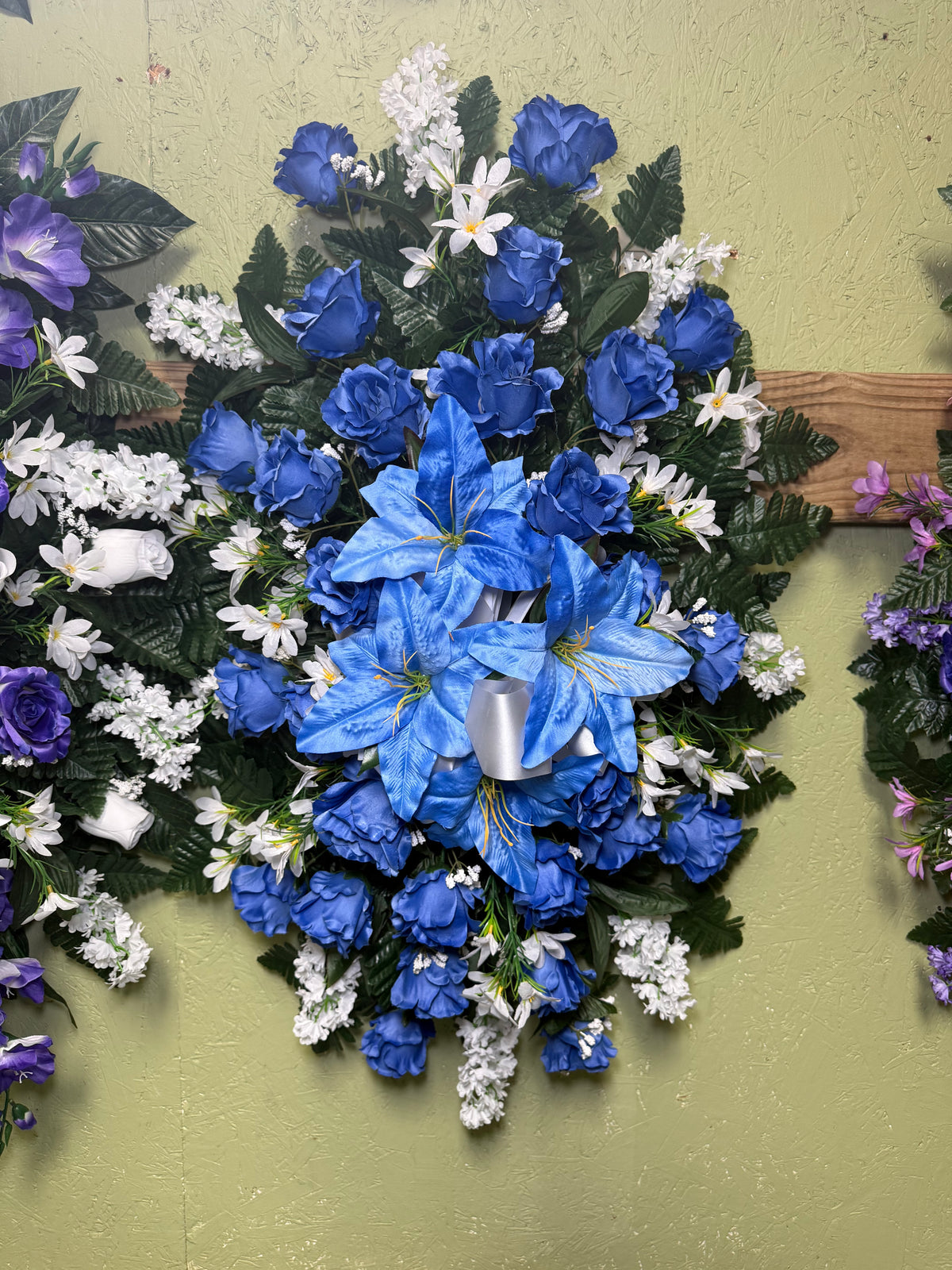 Blue and White Silk Standing Spray - Small