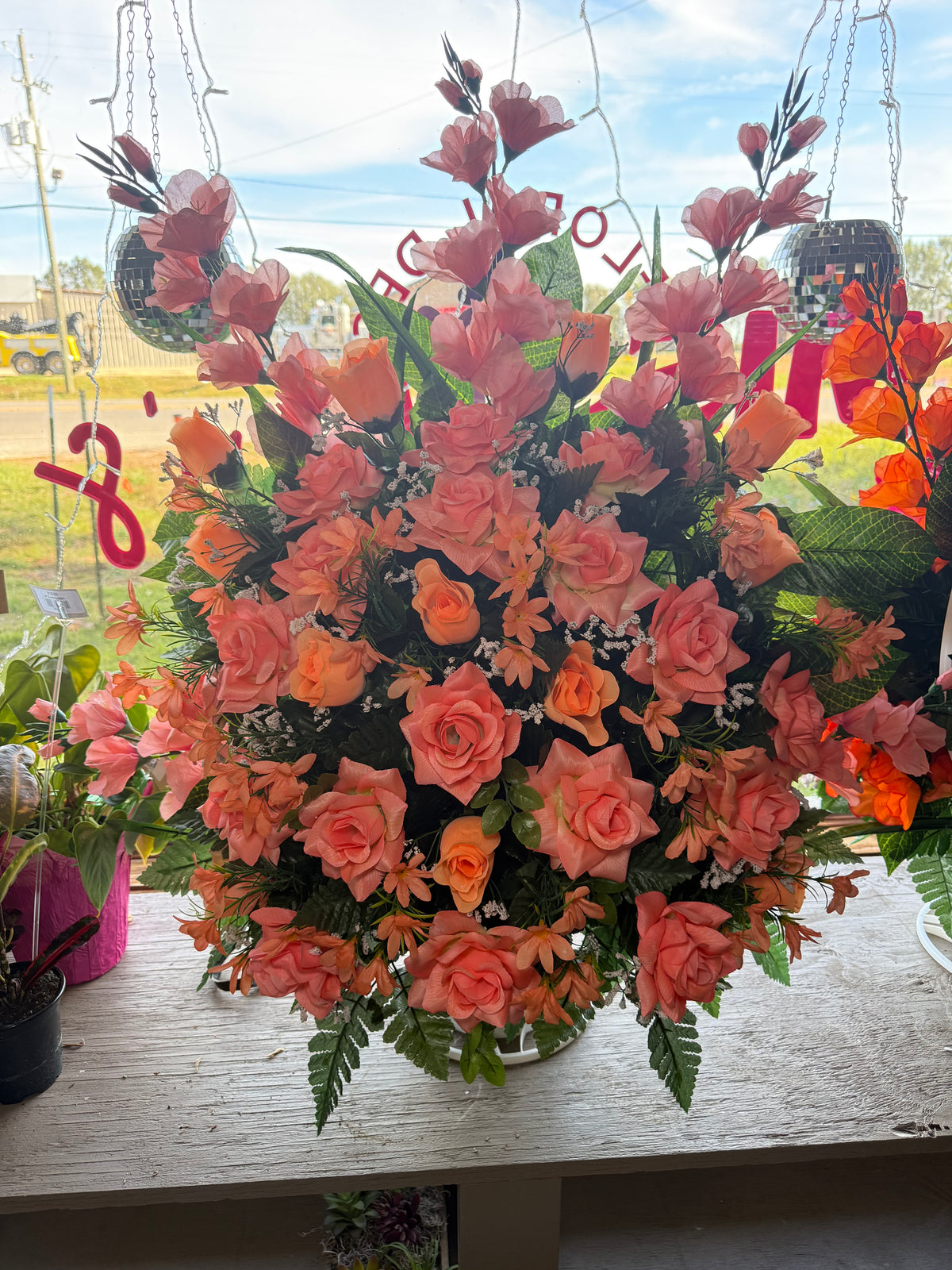 Silk Floral Basket Arrangement in Shades of Peach