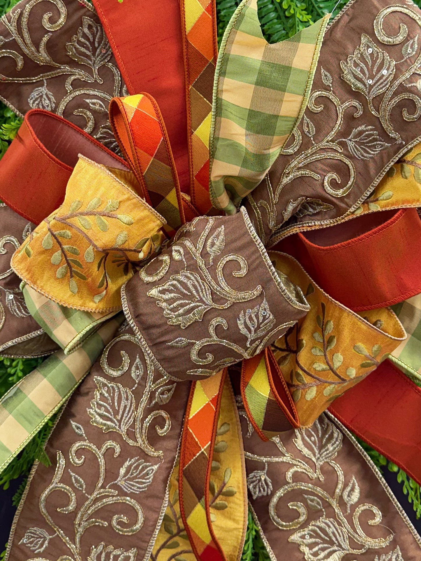 Fall Themed Hand Tied Bow using 5 different ribbons