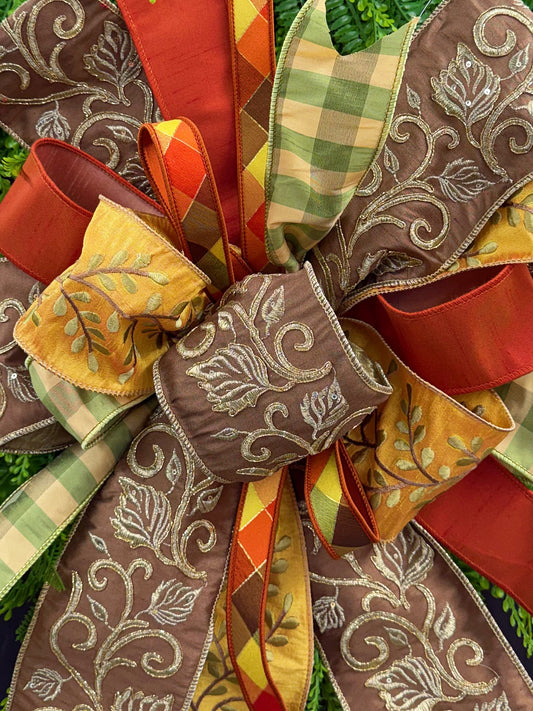 Fall Themed Hand Tied Bow using 5 different ribbons