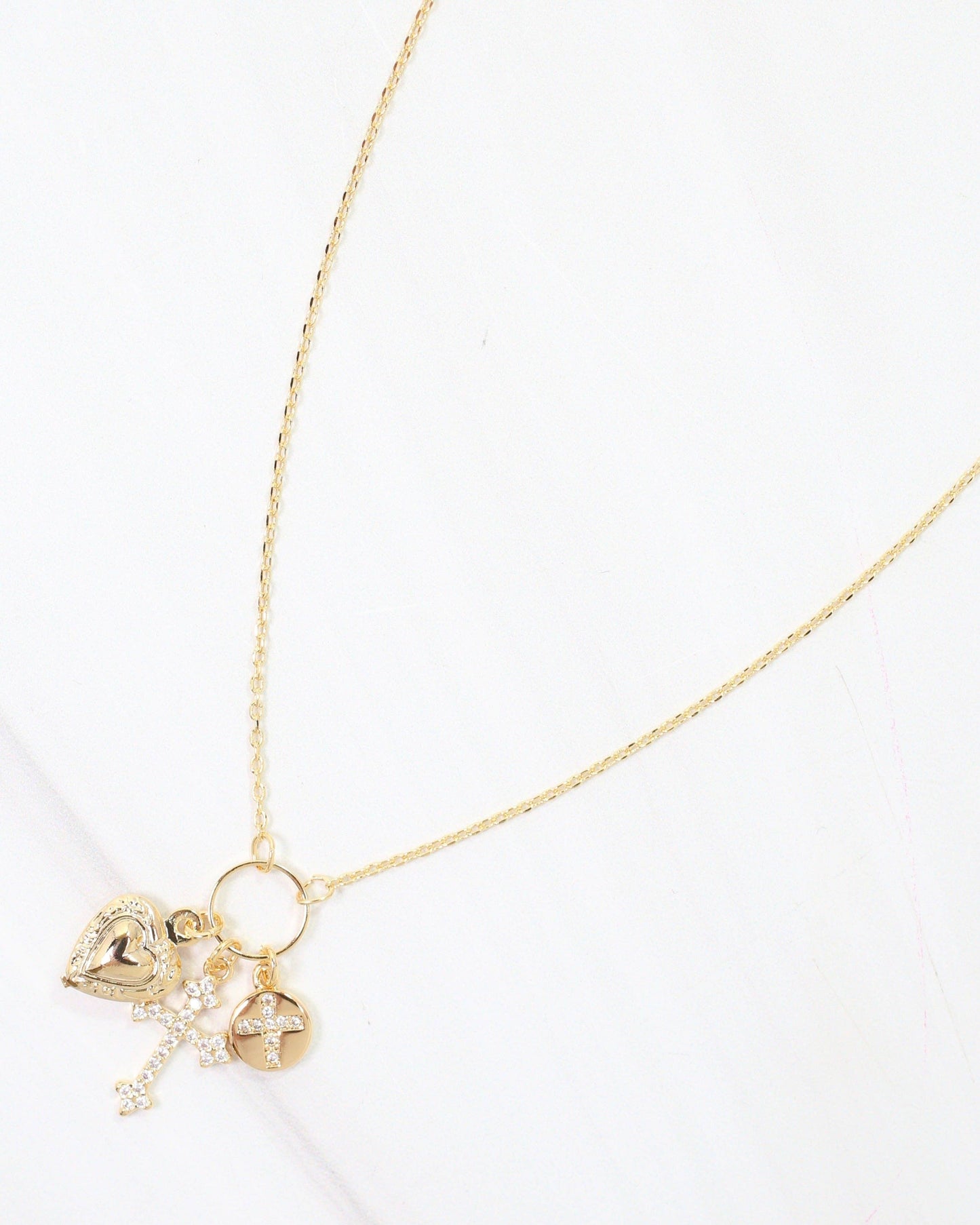 Janice Cross and Heart Charm Necklace