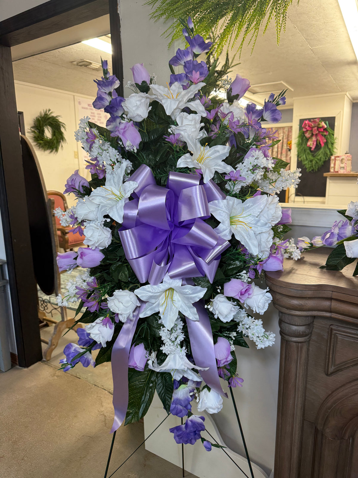 Shades of Purple & White Silk Standing Spray - Large