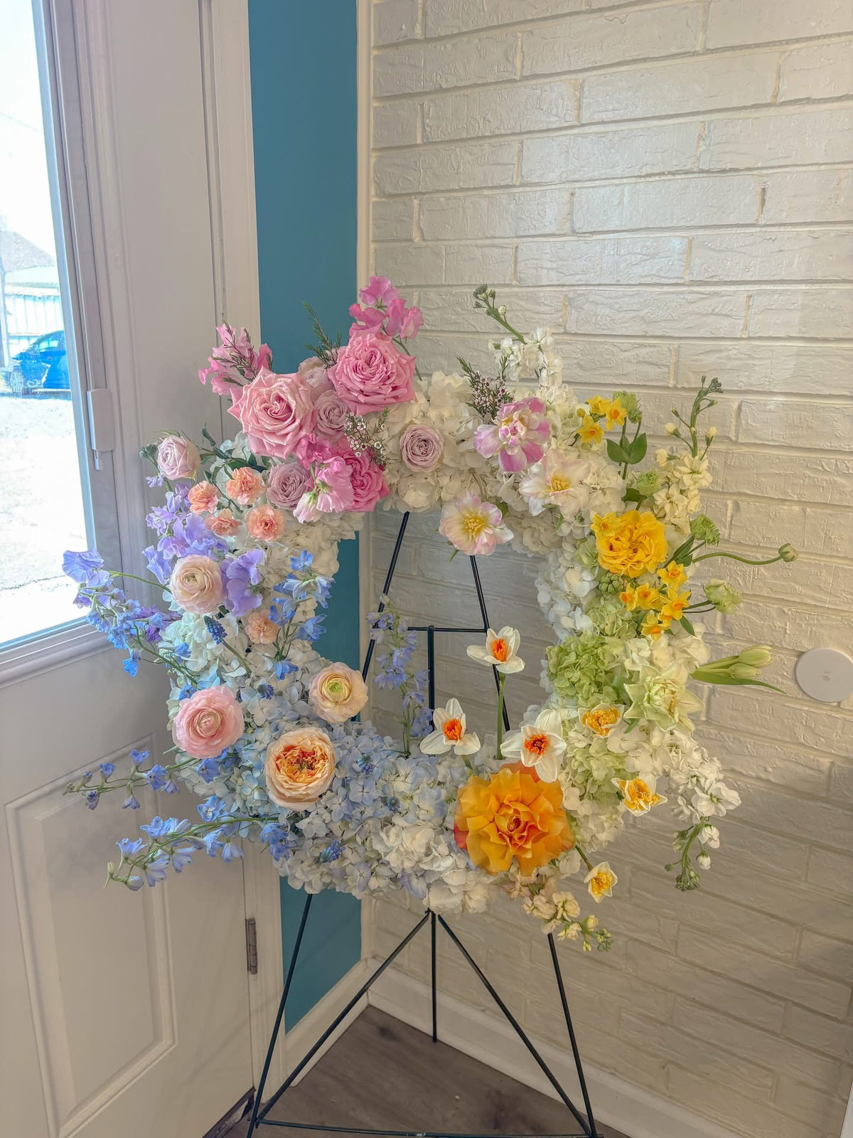 Fresh Flower Sympathy Wreath on A Stand