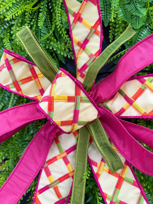 Colorful Trellis Hand Tied Bow using 3 different ribbons