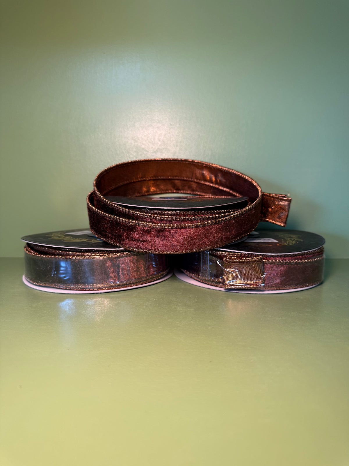 1inx10yd Dark Brown Velvet Metallic Dupioni Fused Ribbon