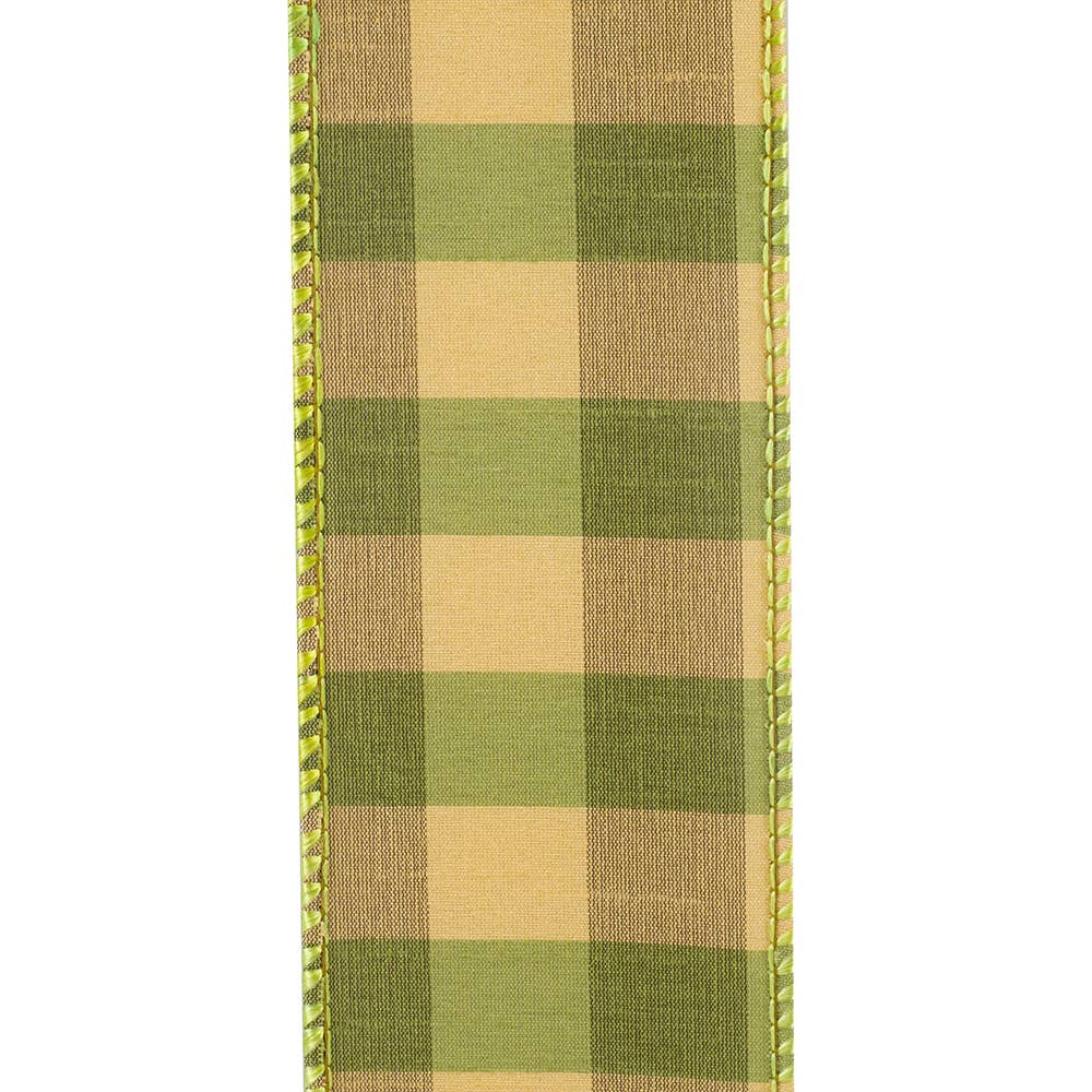 Check Silk Wired Edge Ribbon, Green, 2-1/2 In, 10 Yards