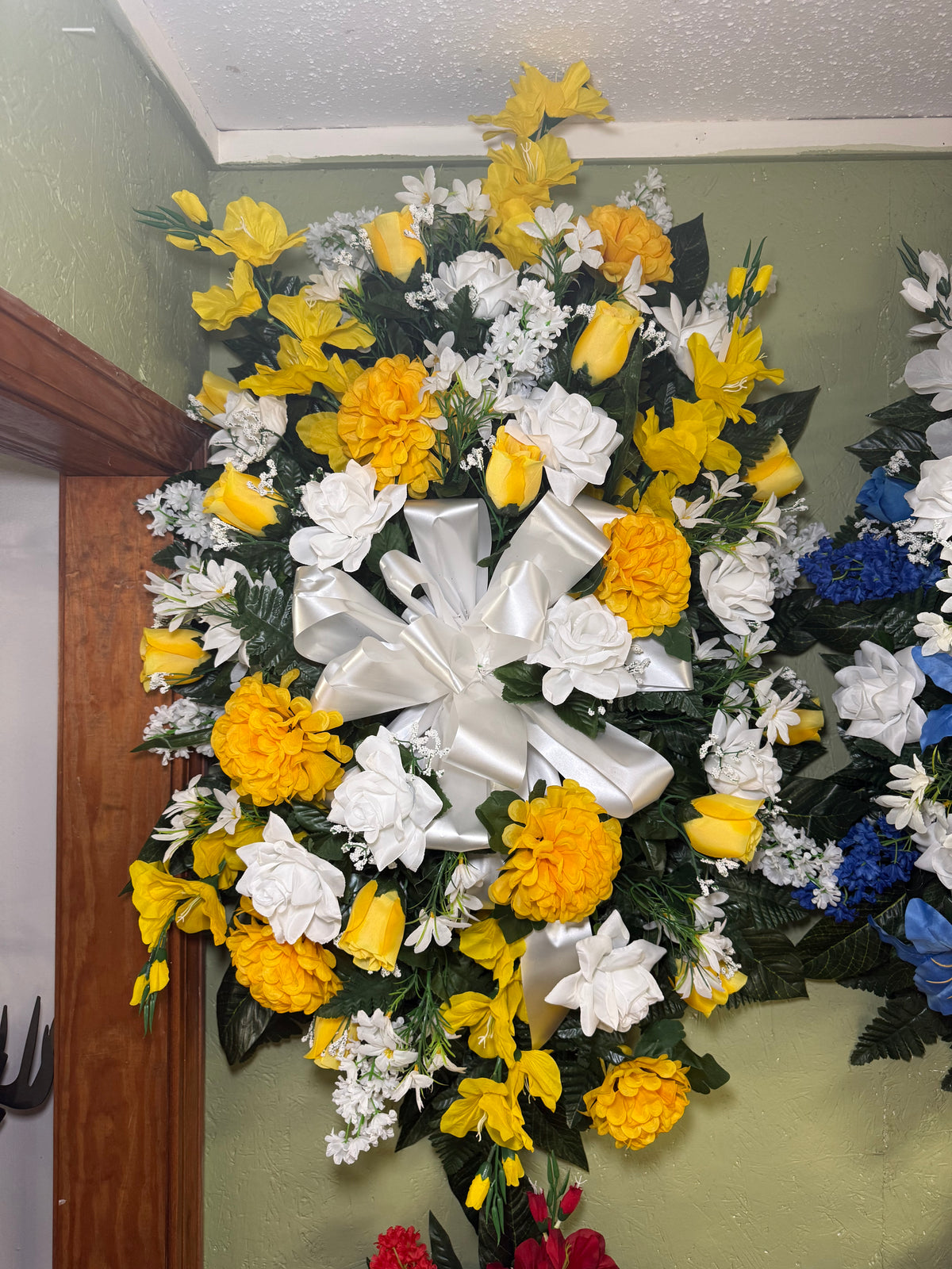 Yellow and White Silk Standing Spray - Large
