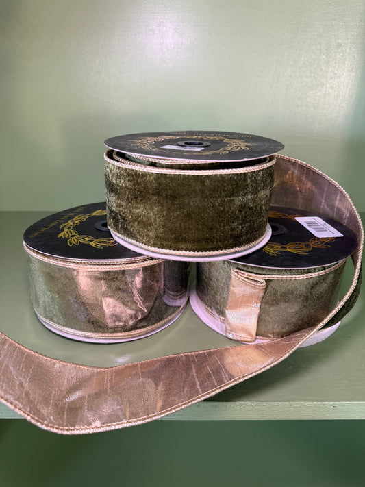 2.5inx10yd Dark Green Velvet Metallic Dupioni Fused Ribbon