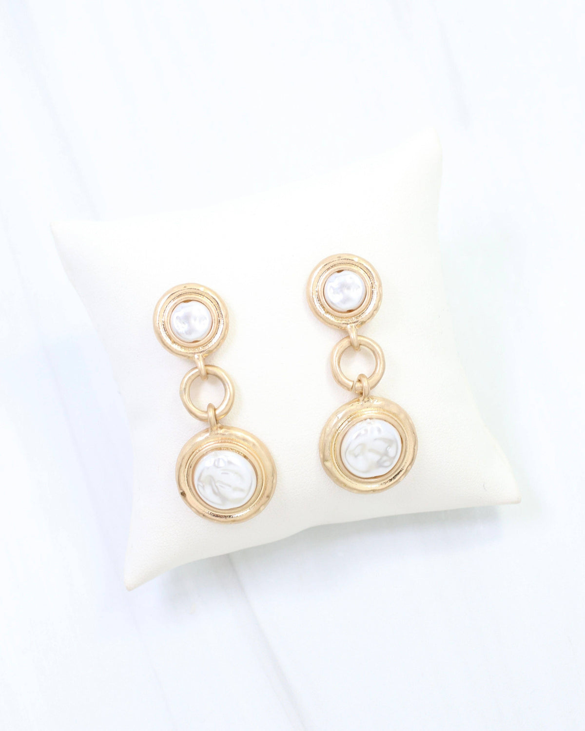 Baycrest Pearl Drop Earring in Worn Gold