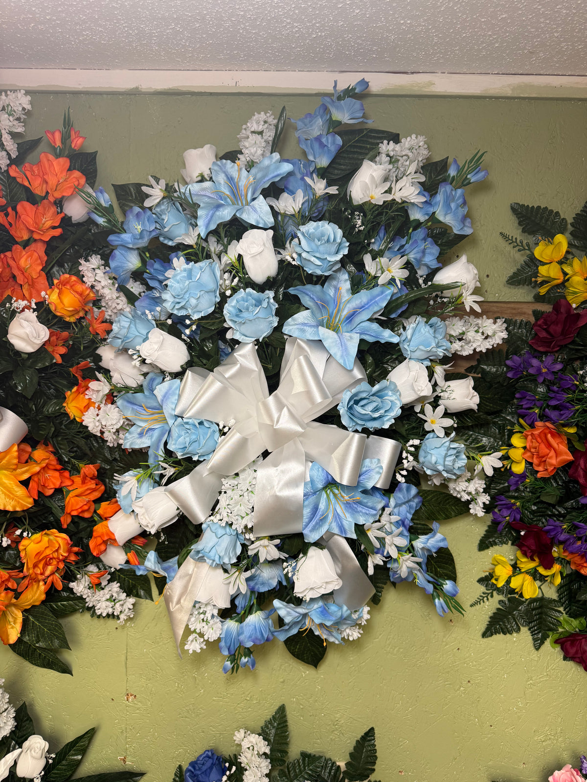 Baby Blue and White Silk Standing Spray - Large