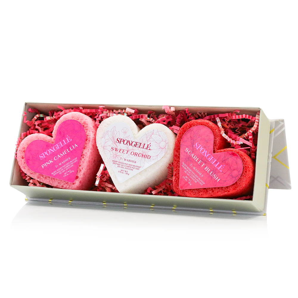 Heart Shaped Spongellé Travel Buffer Trio Gift Set