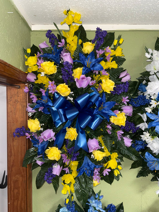 Blue, Purple & Yellow Silk Standing Spray - Large