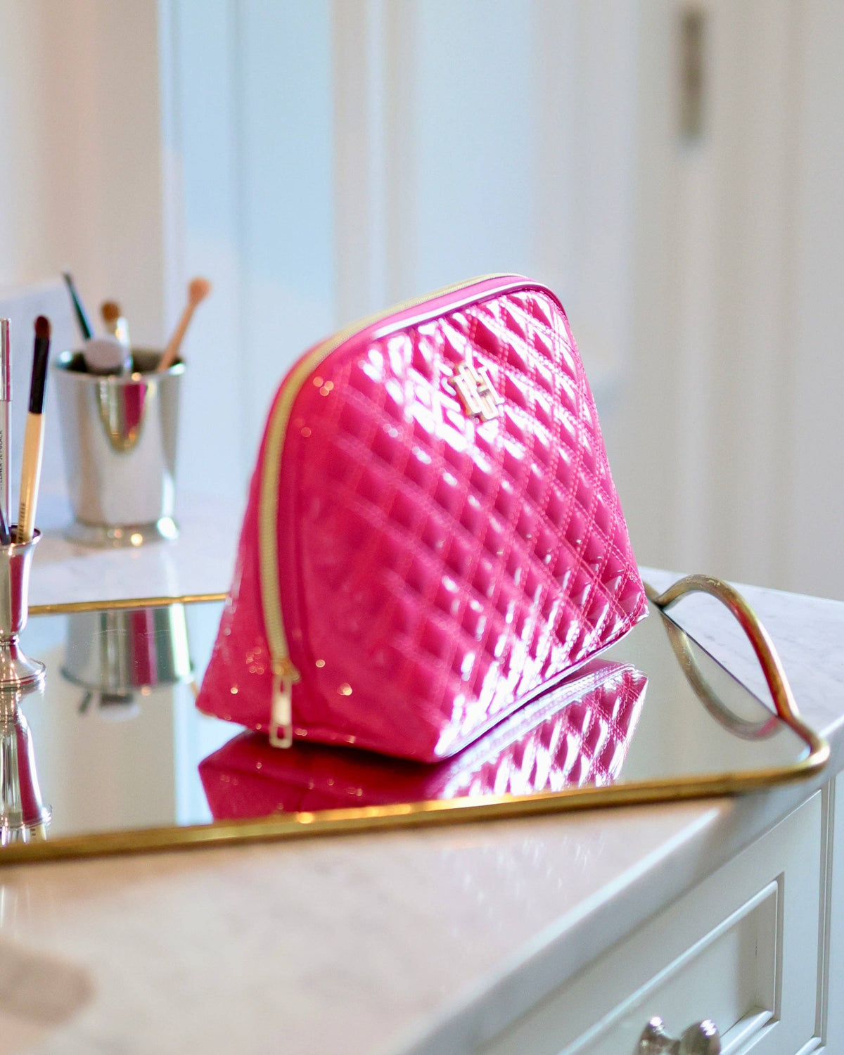 Capri Large Pouch in Hot Pink Patent