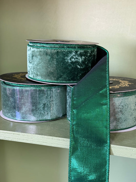2.5inx10yd Emerald Velvet Metallic Dupioni Fused Ribbon