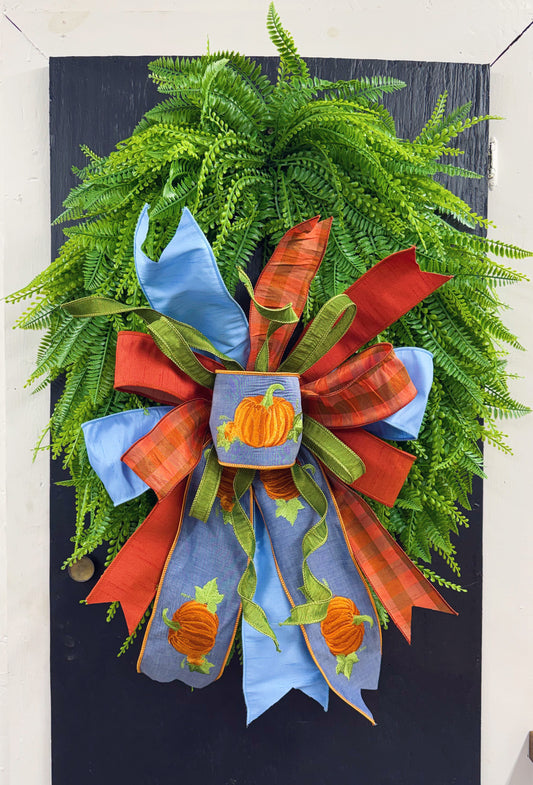 Pumpkin Fall Hand Tied Bow using 5 Different Ribbons