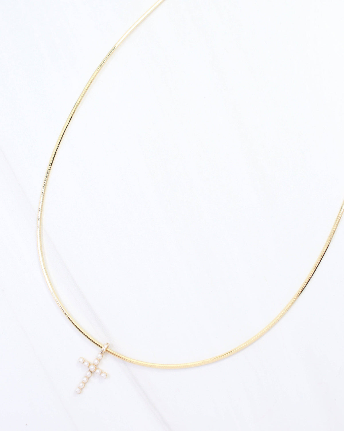 Marianne Pearl Cross Necklace in Gold