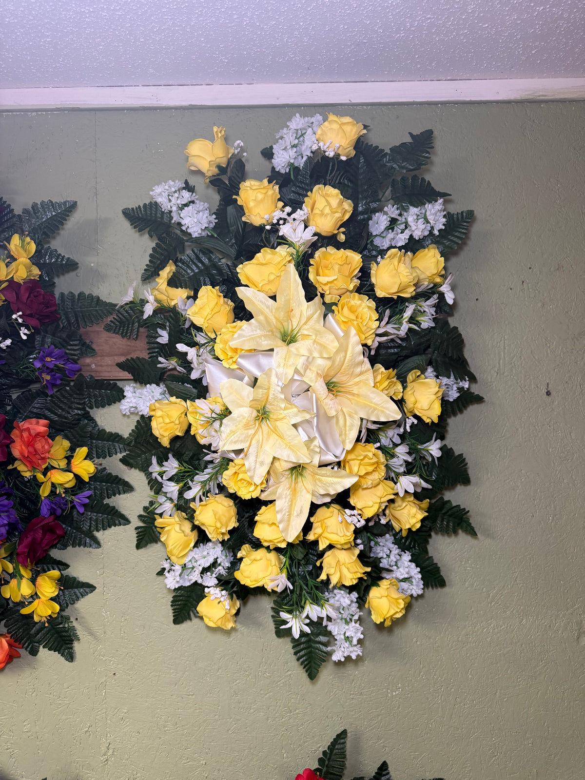 Yellow and White Silk Standing Spray - Small