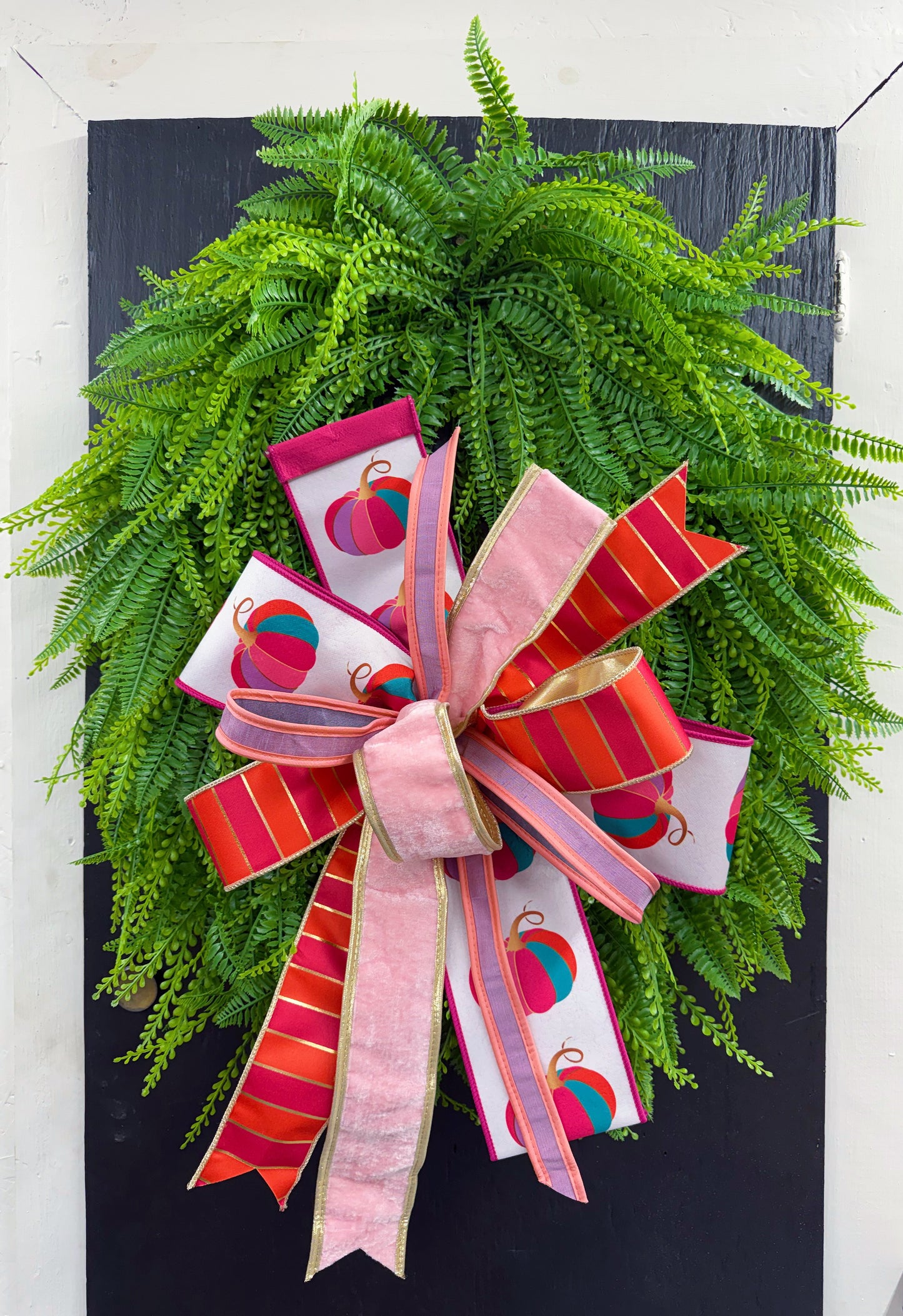Pink, Orange, & Gold Hand Tied Pumpkin Bow using 4 different ribbons