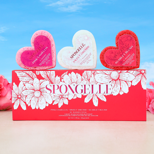Heart Shaped Spongellé Travel Buffer Trio Gift Set