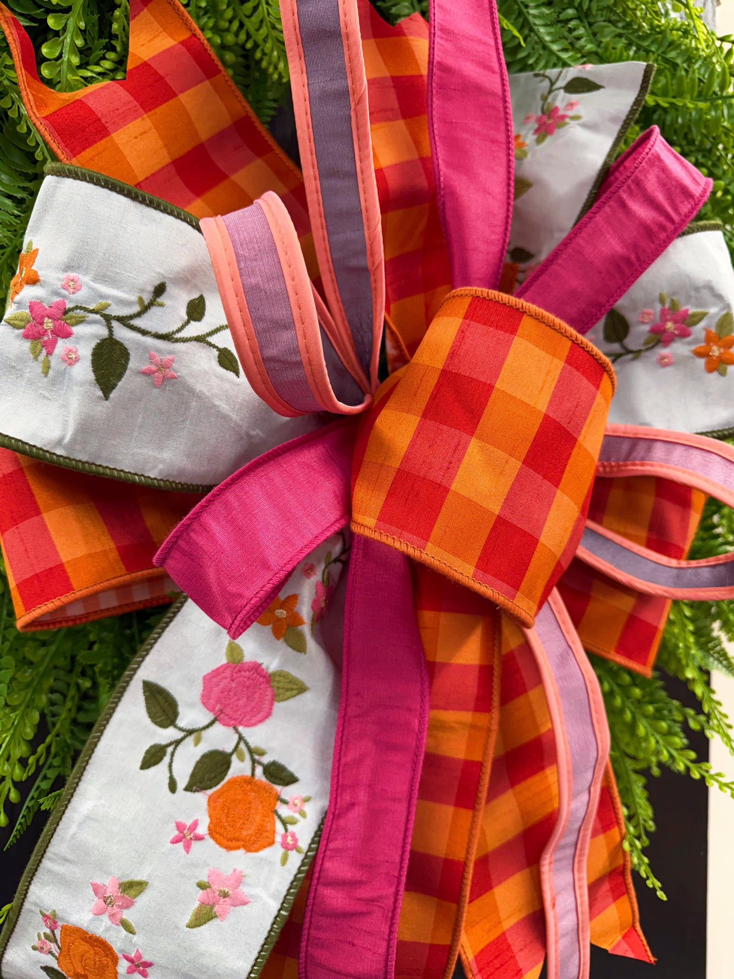 Colorful Fall Hand Tied Bow using 4 different ribbons