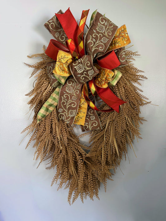 Brown Oval Bead Grass & Fern Mix Artificial Wreath