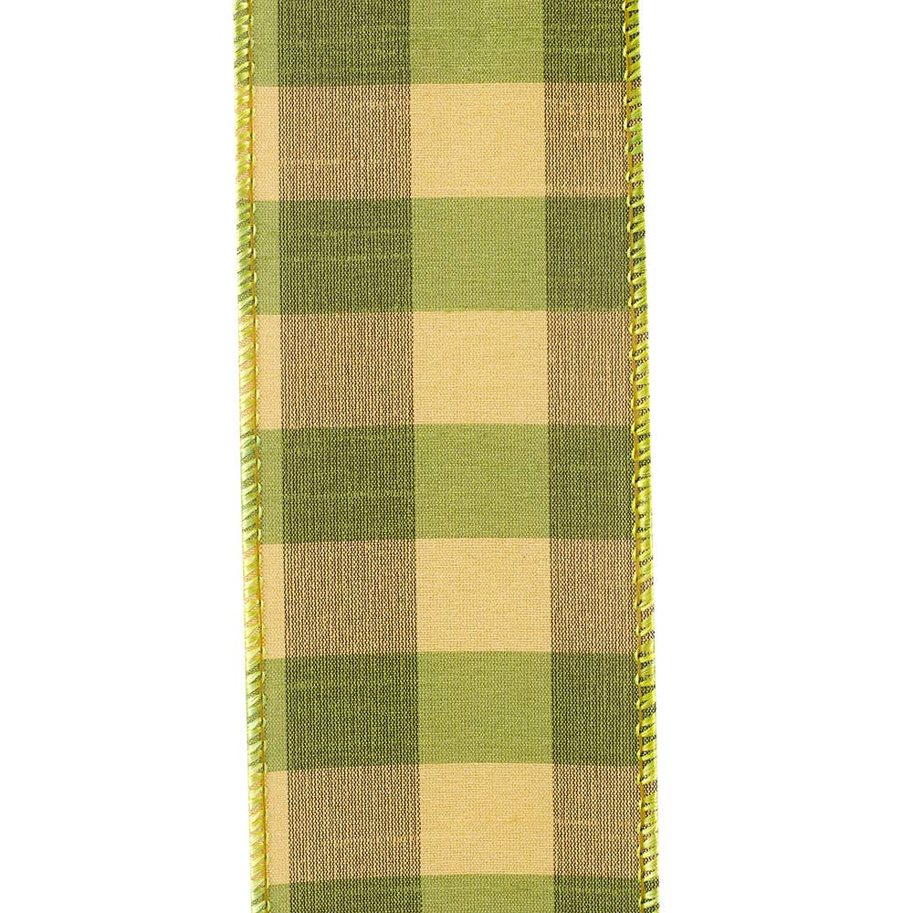 Check Silk Wired Edge Ribbon, Green, 2-1/2 In, 10 Yards