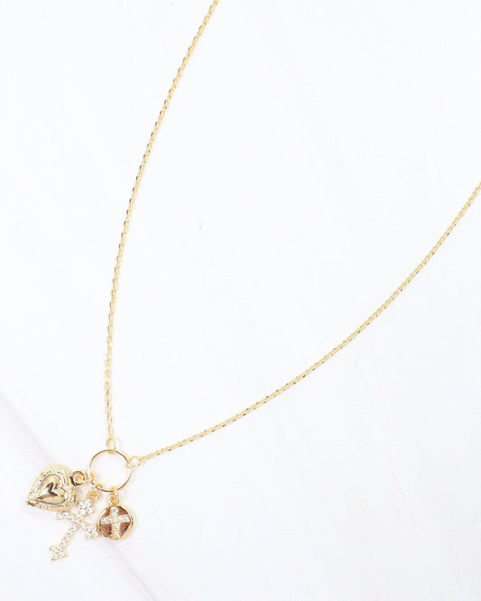 Janice Cross and Heart Charm Necklace