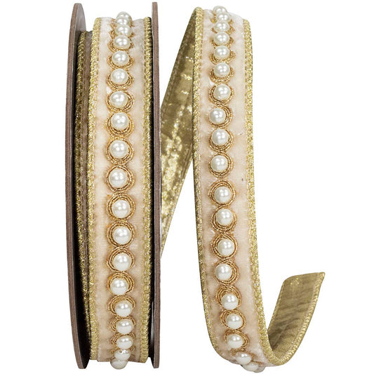 Pearl Plush Velvet Deluxe Splendor, Cream, 1 In, 5 Yards