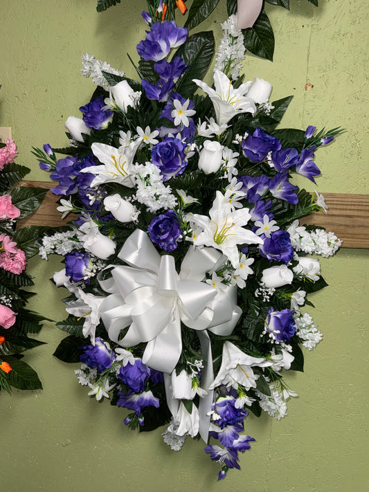 Purple & White Silk Standing Spray - Large