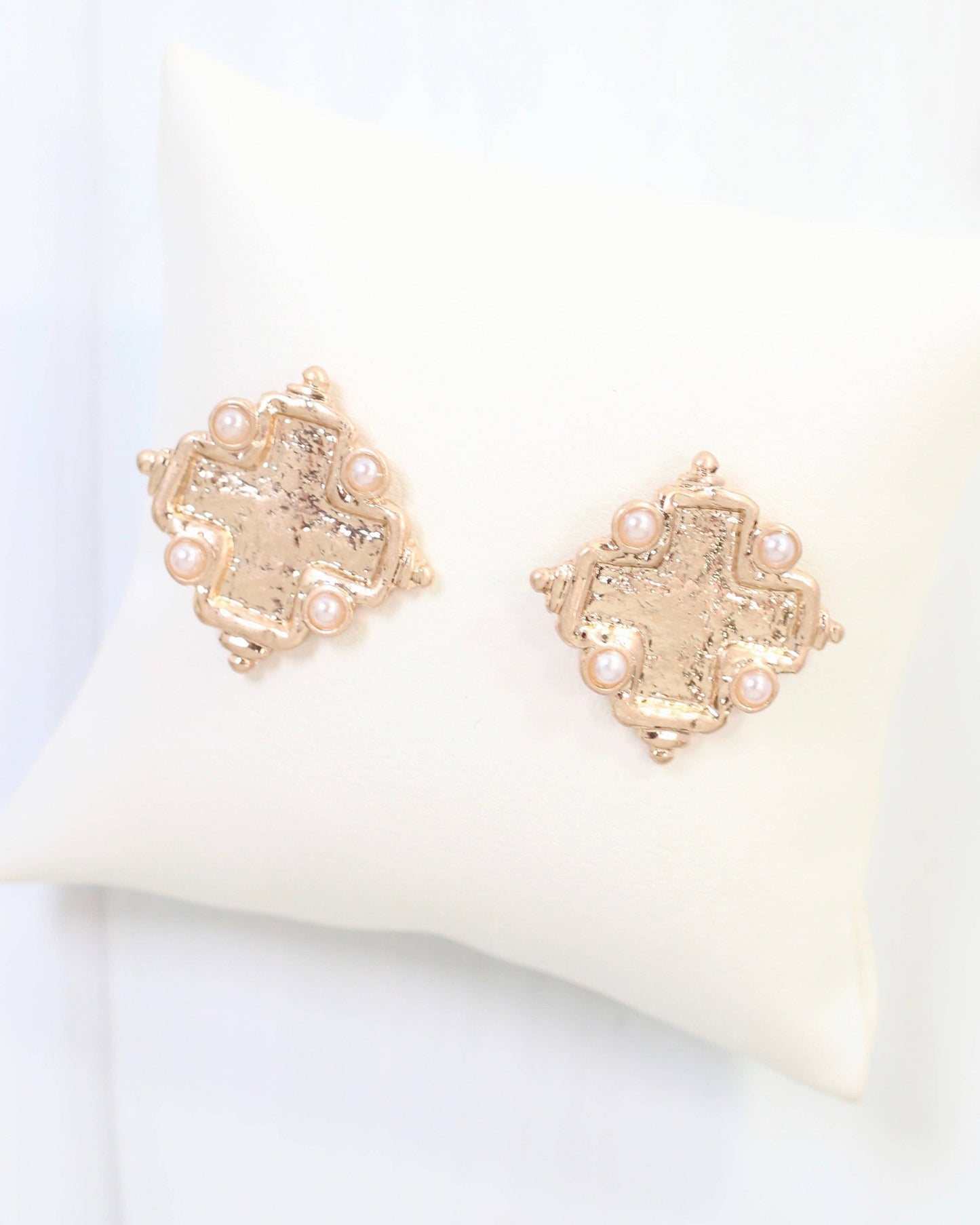 Jasper Cross Stud Earring Worn Gold