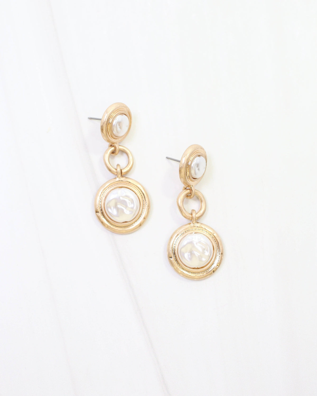 Baycrest Pearl Drop Earring in Worn Gold