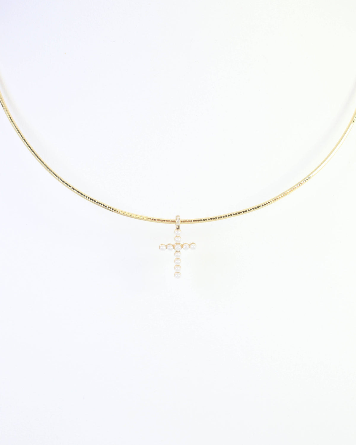 Marianne Pearl Cross Necklace in Gold
