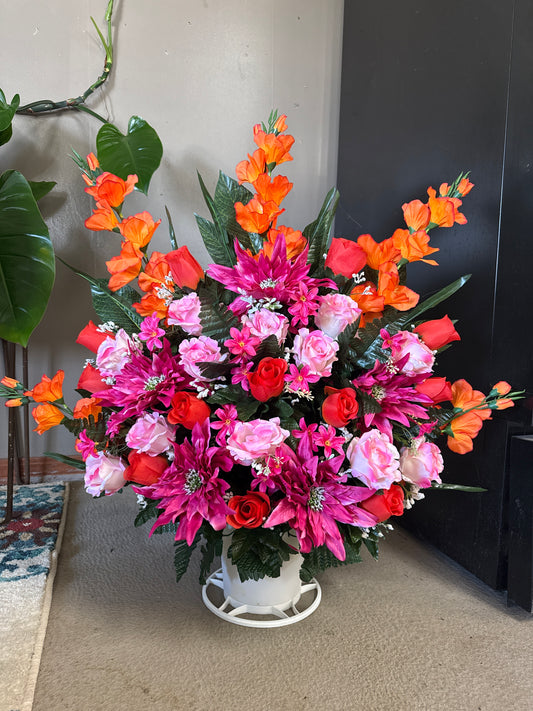 Pink & Orange Silk Basket