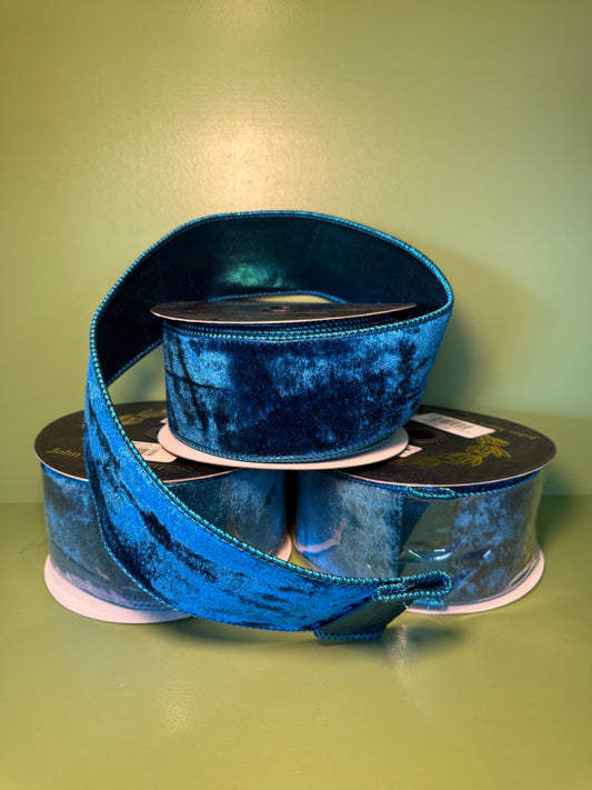 2.5inx10yd Blue Velvet Metallic Dupioni Fused Ribbon