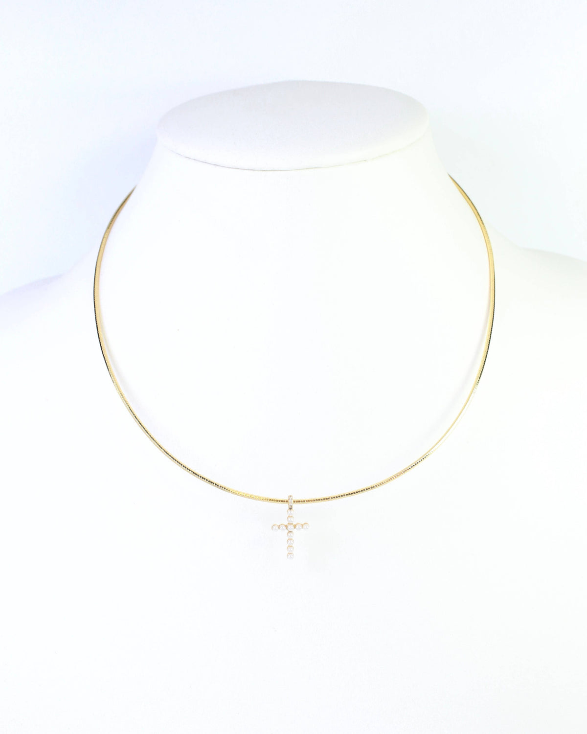Marianne Pearl Cross Necklace in Gold