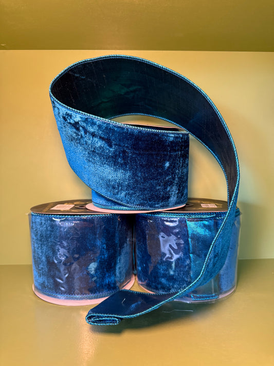 4inx10yd Blue Velvet Metallic Dupioni Fused Ribbon