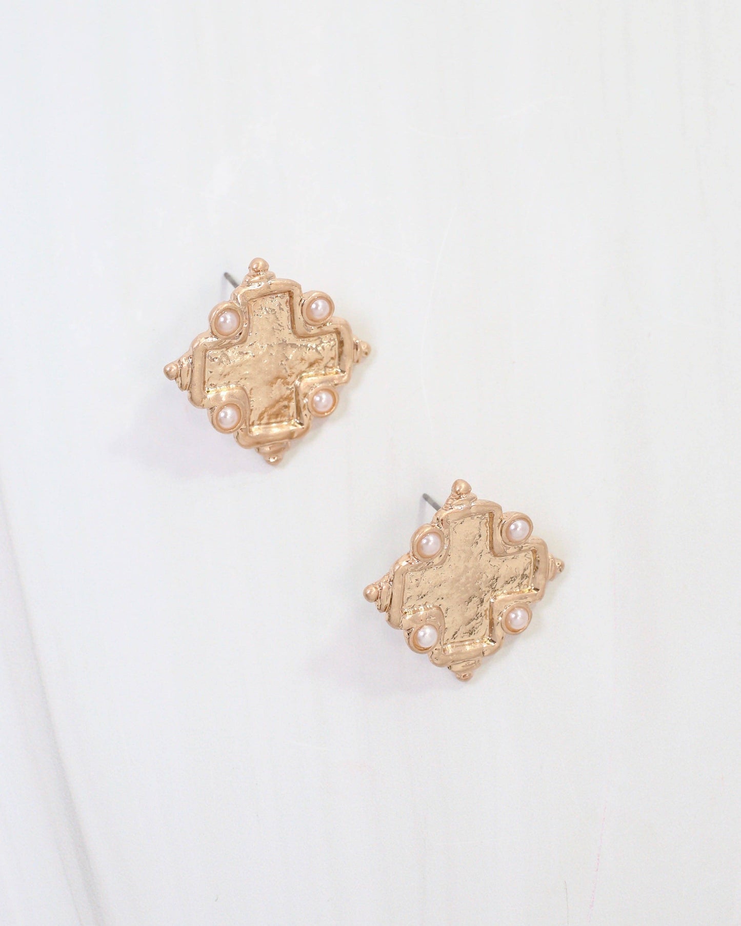 Jasper Cross Stud Earring Worn Gold