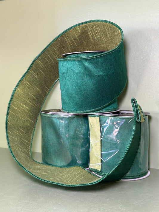 4inx10yd Emerald Green Dupioni Double Fused Ribbon
