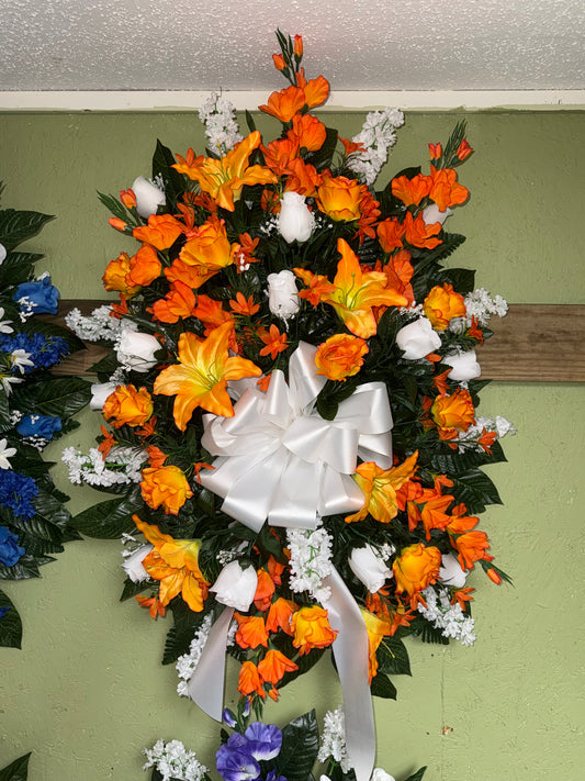 Orange & White Standing Silk Spray - Large