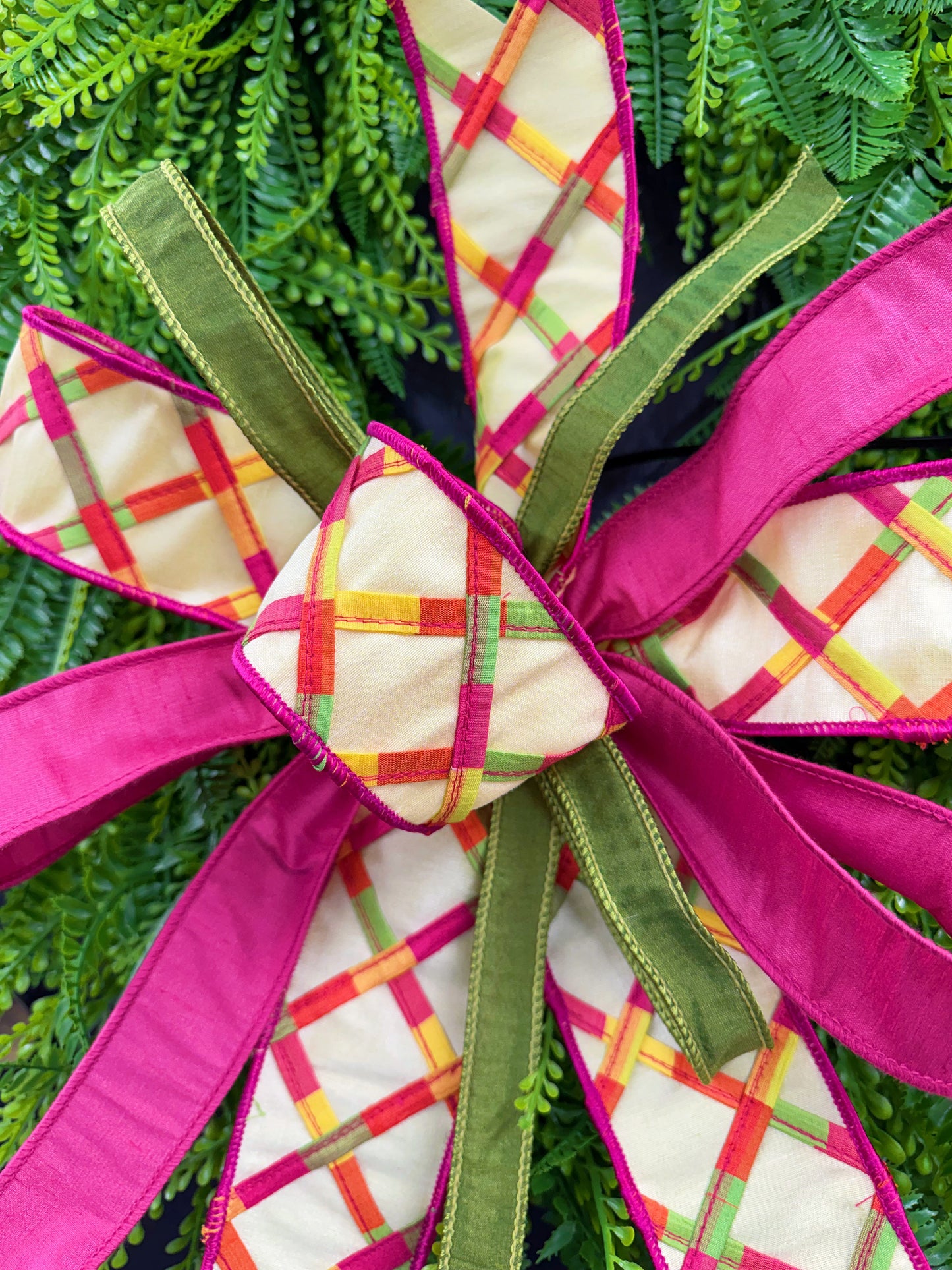 Colorful Trellis Hand Tied Bow using 3 different ribbons