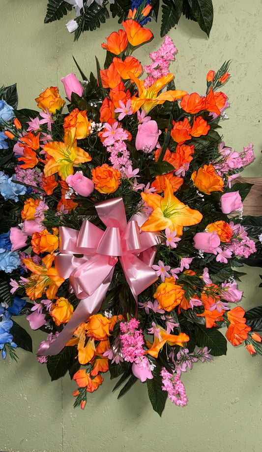 Pink & Orange Silk Standing Spray - Large