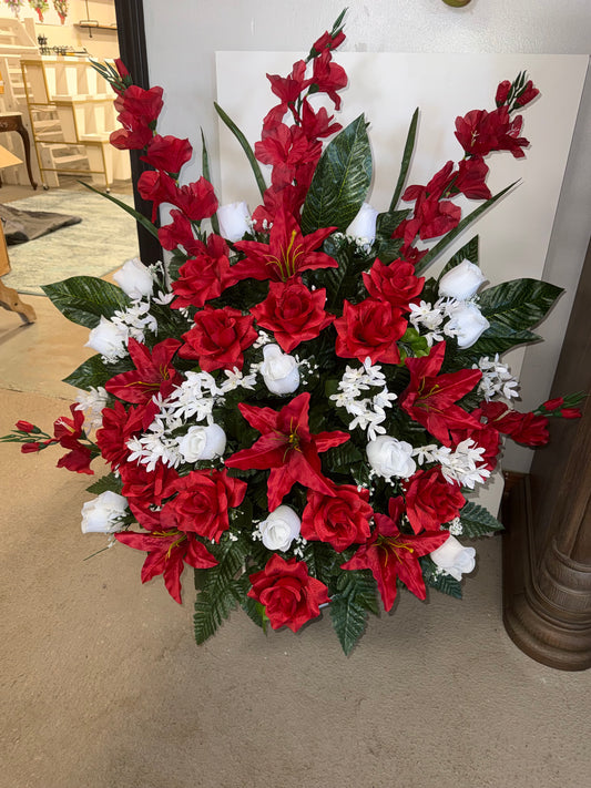 Red & White Silk Basket