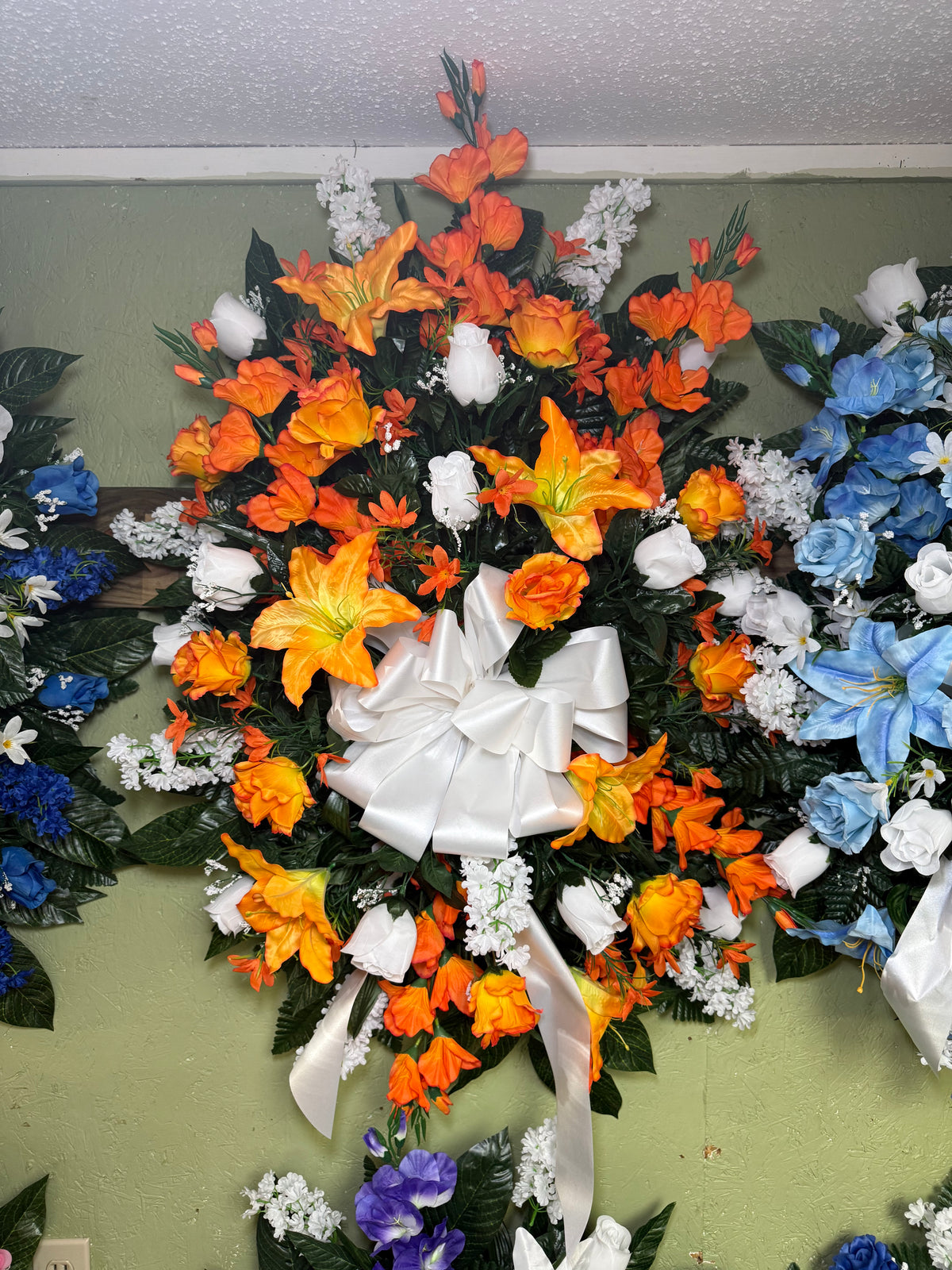 Orange and White Silk Standing Spray - Large
