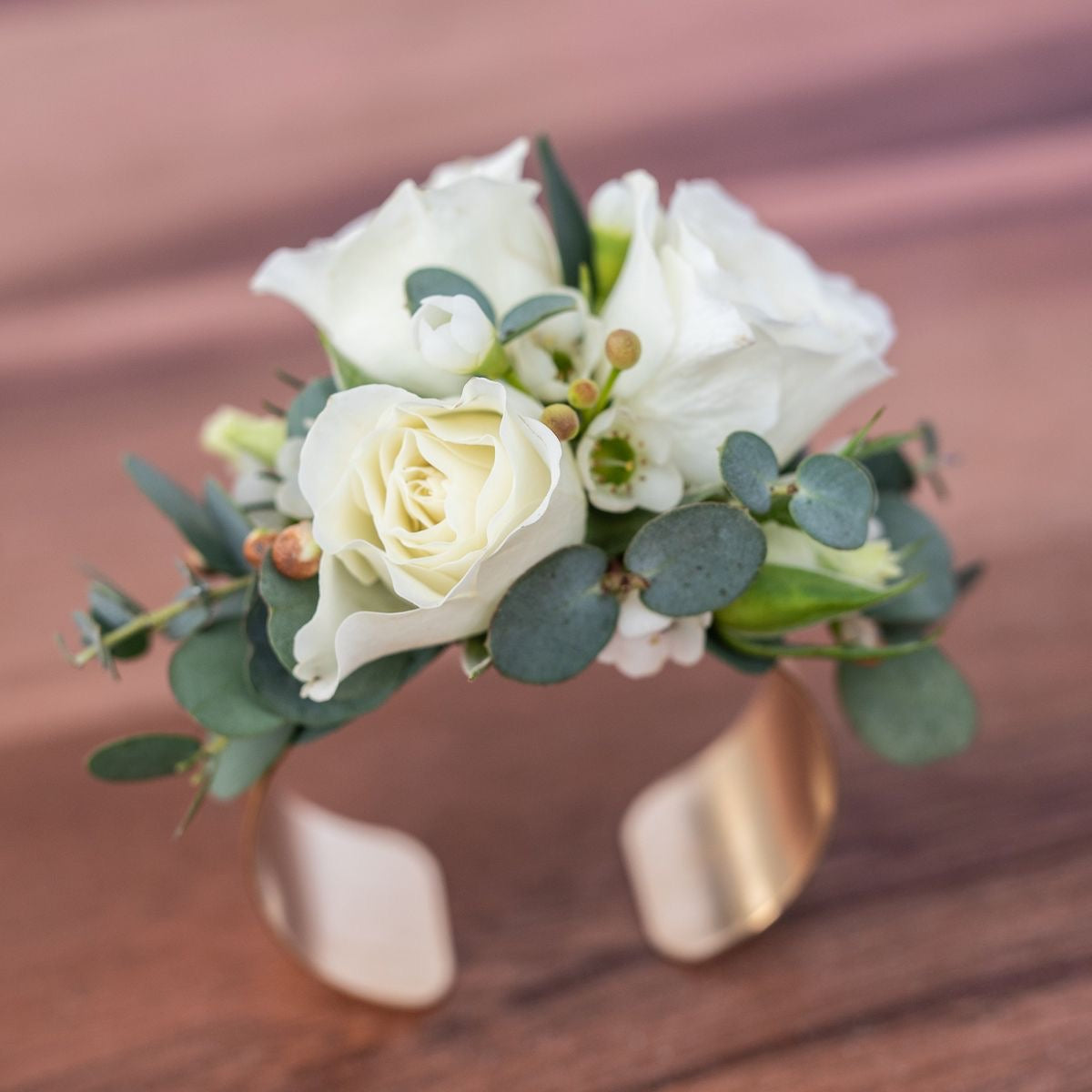 Wrist Corsage on a Gold Cuff