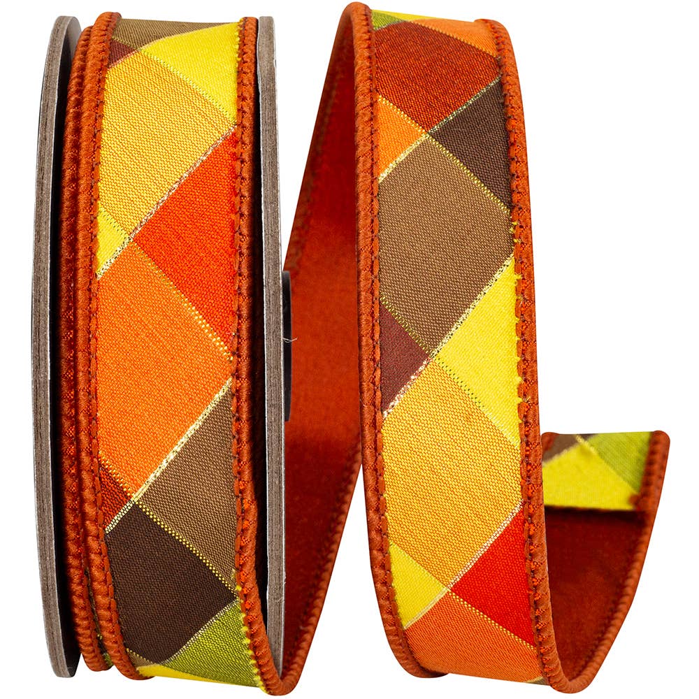 Tierra Sparkle Diagonal Check Fused, Rust, 1 In, 5 Yards