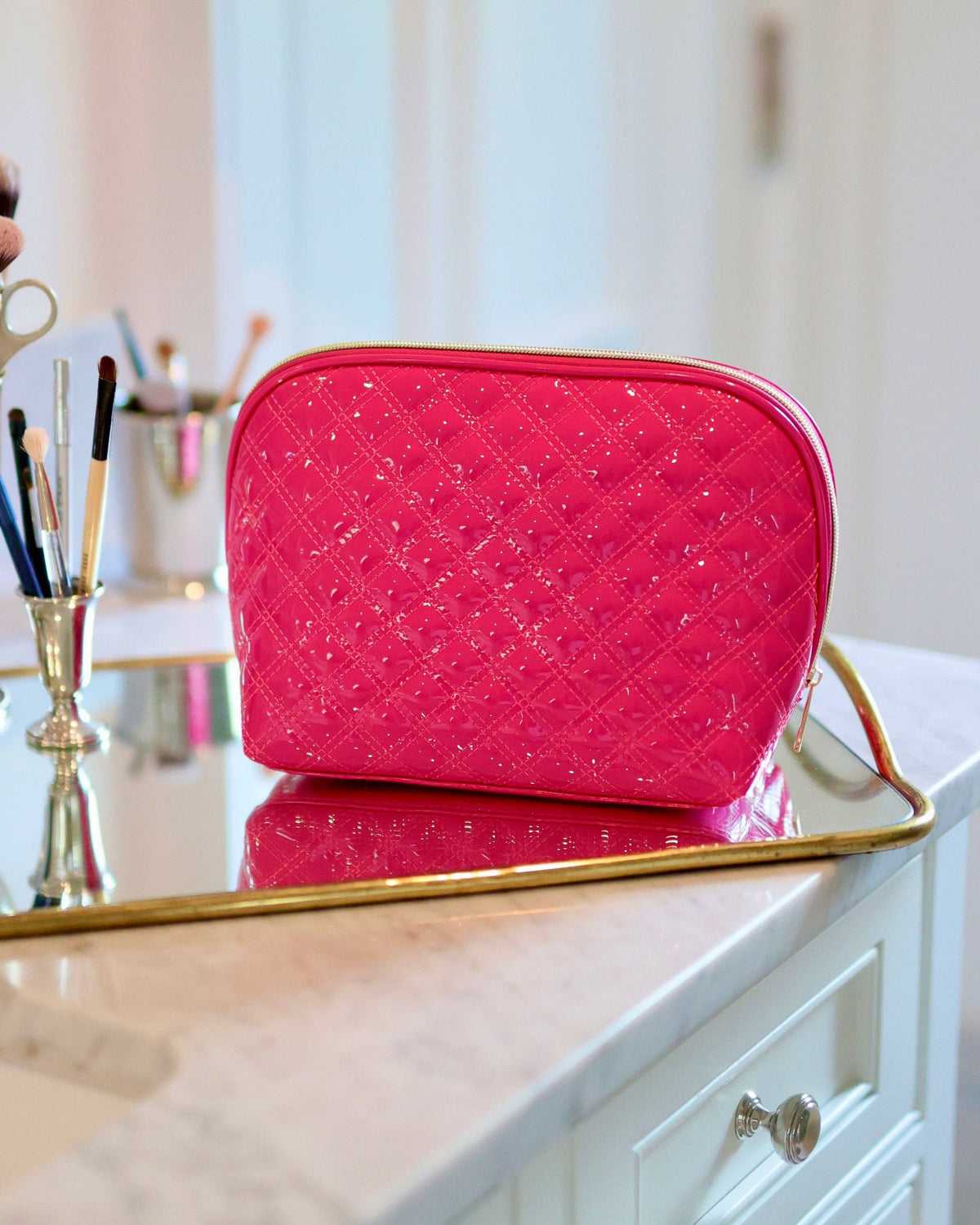 Capri Large Pouch in Hot Pink Patent