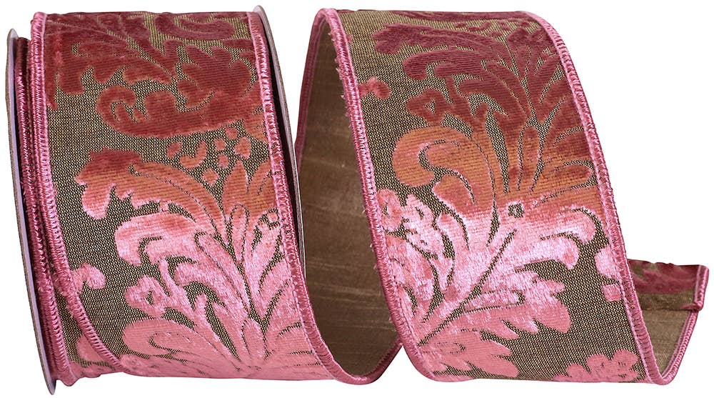 Velvet Filigree Deluxe Wired Edge, Rose, 2-1/2 In, 5 Yards