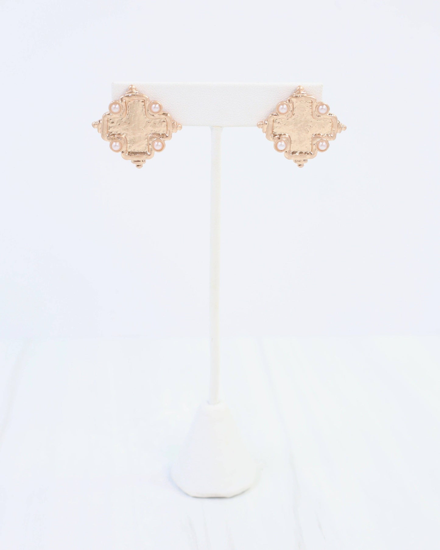 Jasper Cross Stud Earring Worn Gold